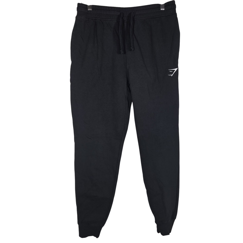 Gymshark Crest Joggers Men Medium Black Sweatpants Tapered Gym Cozy Activewear